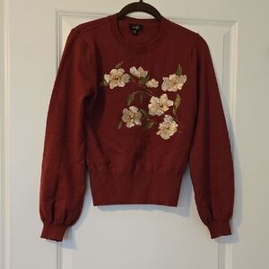 ont Welfth Maroon Crewneck Sweater with Floral Embroidery. Size Small NWOT